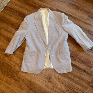 M. Dumas Sons Seersucker Blazer Sport Coat 40 Blue Stripe Two Button Jacket